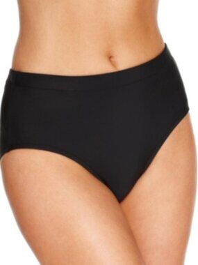 Swim Solutions Womens Mid Rise Bikini Bottom Swimsuit Black Tummy Control 12 NWT